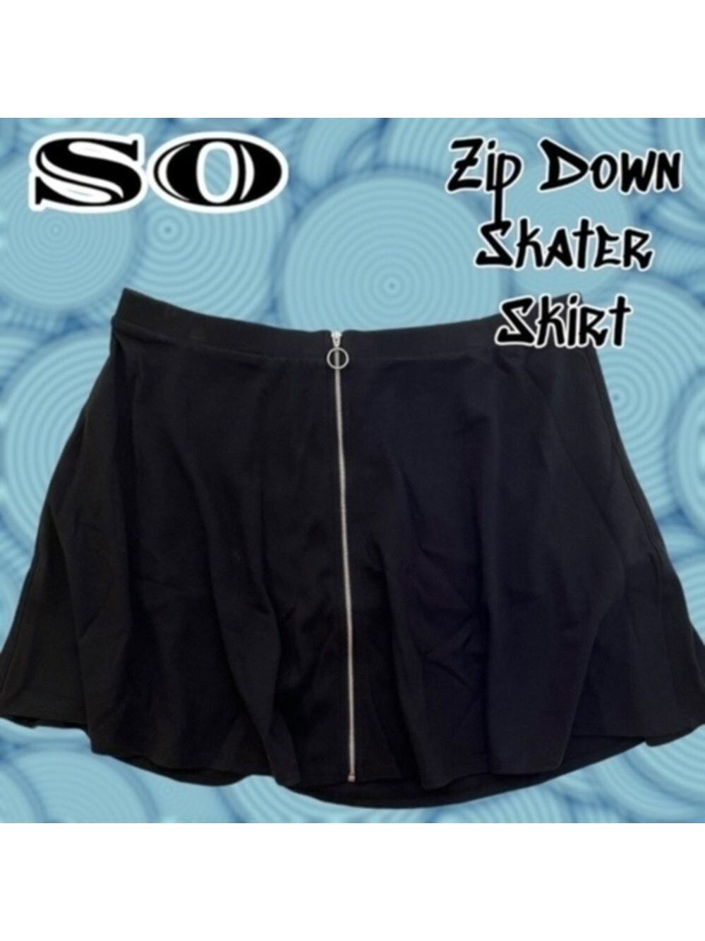 SO Junior’s Solid Black Zip Down Skater Skirt